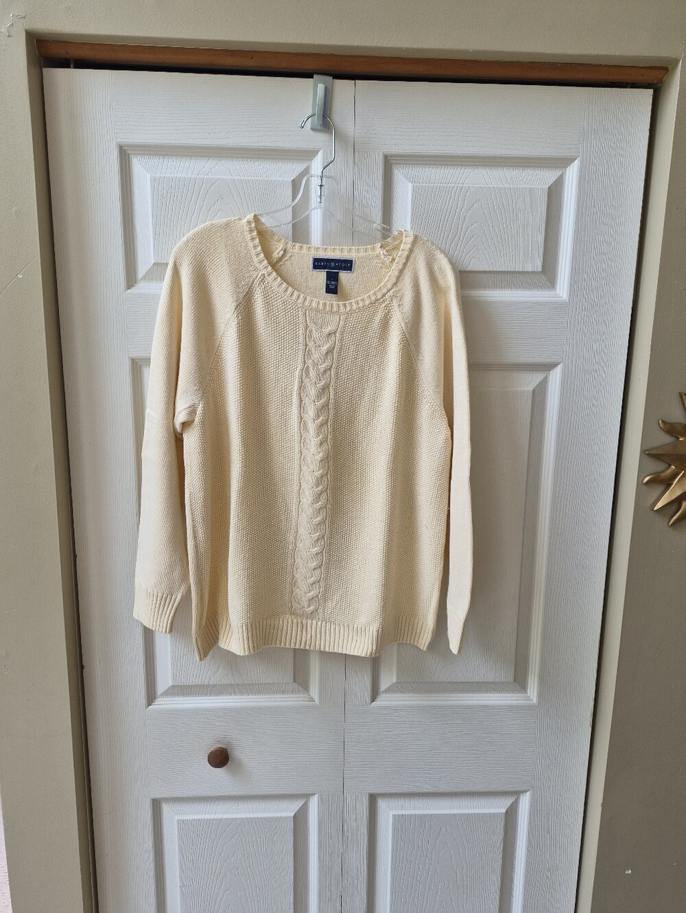 Karen Scott Cream Cable-Front Scoop Neck Sweater